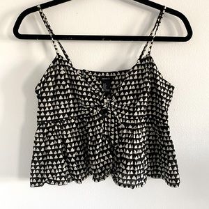 Tie Front Black and Nude Crop Top